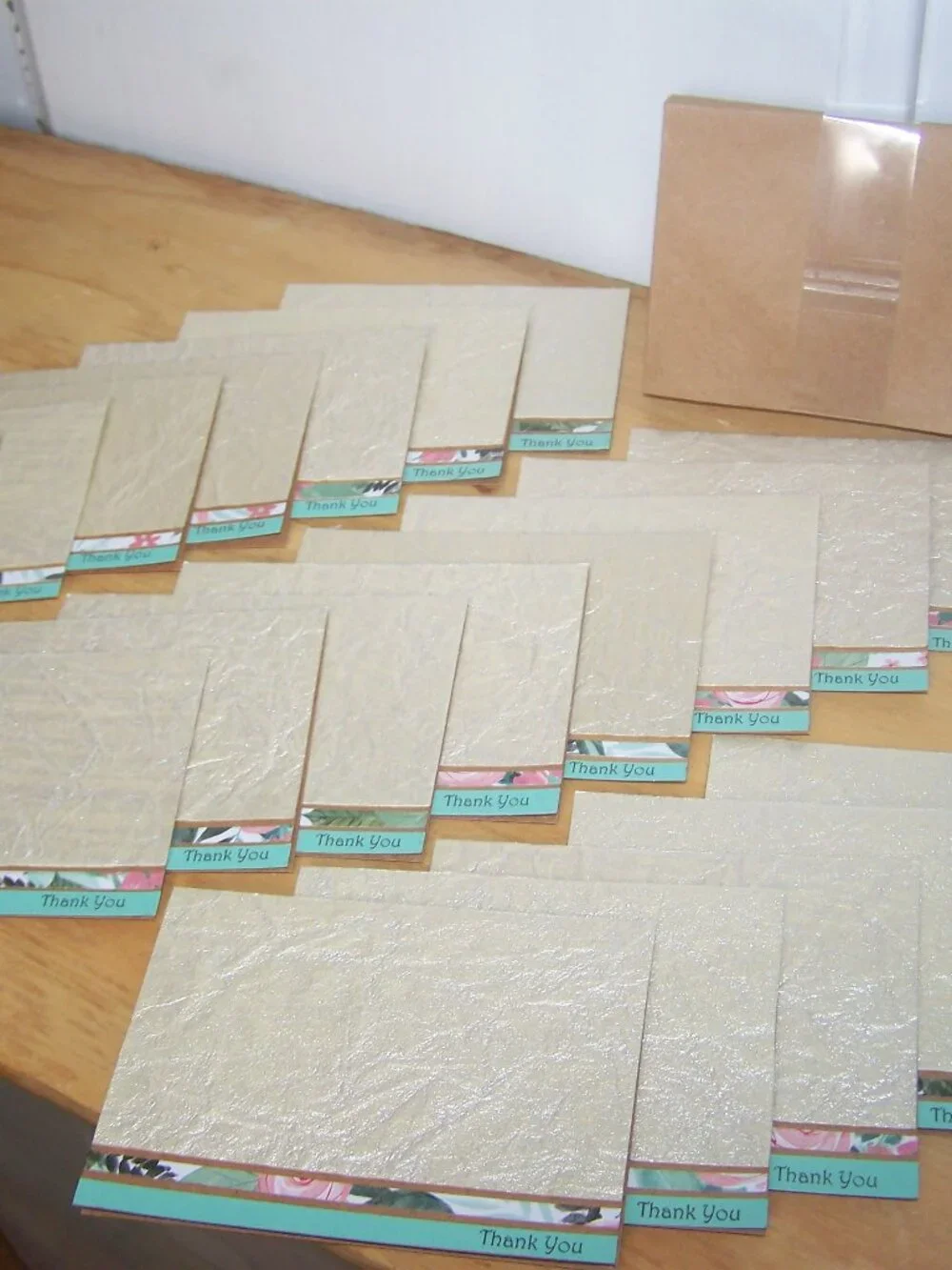 Set of 20 Handmade Brown & Floral Thank You Cards NWT